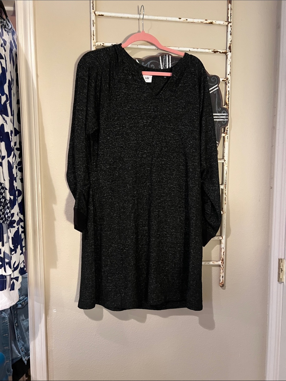 CAbi Black Long-Sleeve V-Neck Knit Tunic Dress - Relaxed Fit